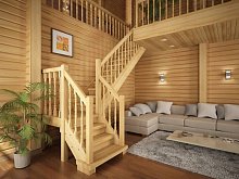Деревянные лестницы и деревянные парапеты - ограждения на второй этаж. Материал: сосна, дуб, лиственница